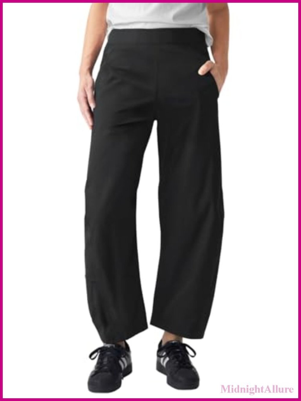 Women's Elastic Waist Ankle Pants Baggy Tapered Barrel Travel Trousers